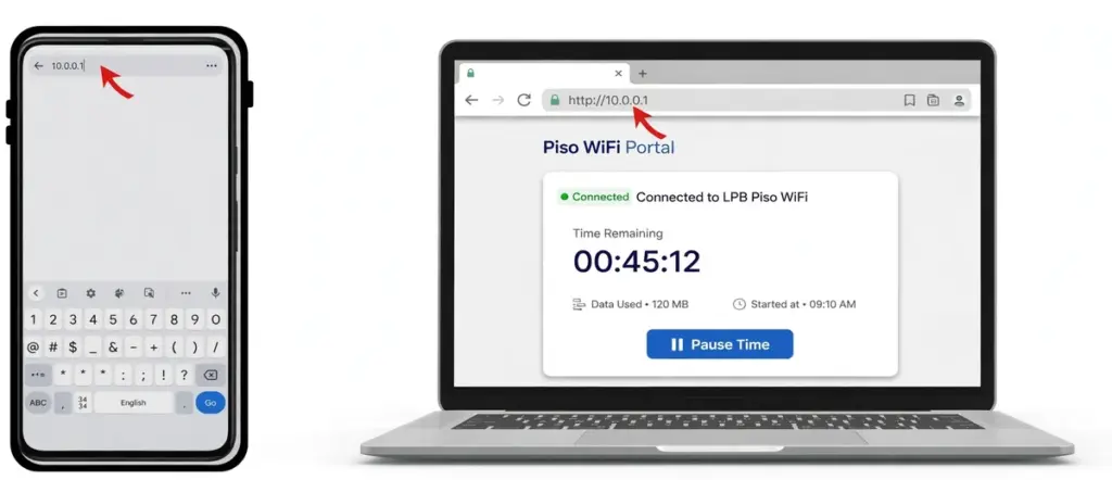 Open the 10.0.0.1 Piso WiFi Portal
